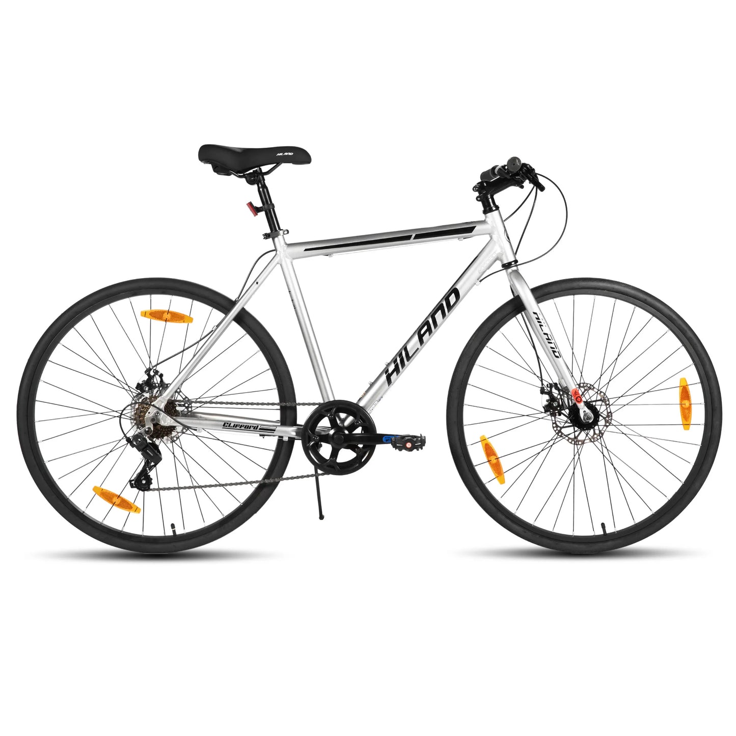 Hiland 700C Men's and Women's Road Bike, Lightweight Aluminum Frame, 7-Speed Dual Disc Brake Racing, 28-Inch Commuter Road Bike