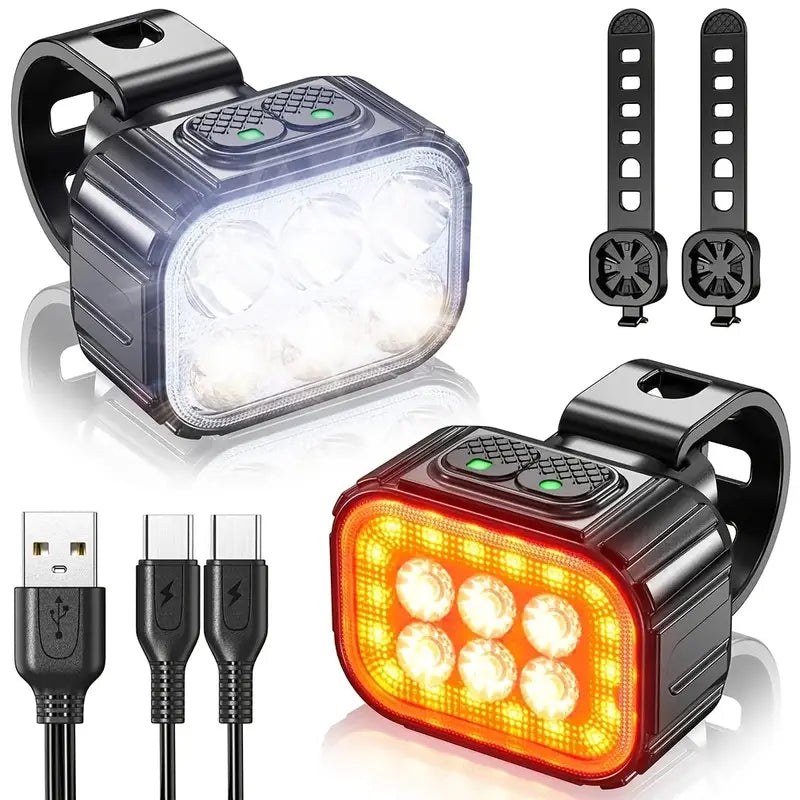 USB Rechargeable Bike Q6 LED Front &amp; Rear Light Set