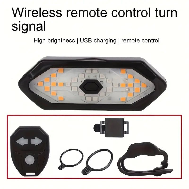 USB Rechargeable LED Bike Tail Light with Left &amp; Right Turn Signals - 5 Modes, Remote Control,