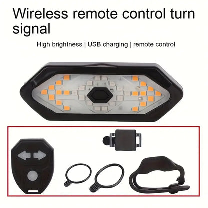 USB Rechargeable LED Bike Tail Light with Left &amp; Right Turn Signals - 5 Modes, Remote Control,