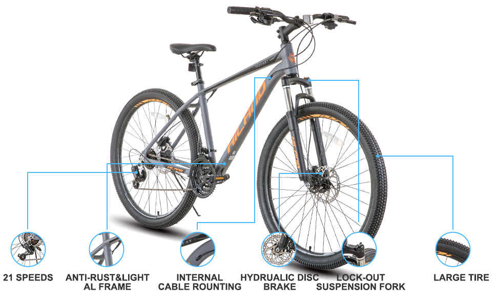 Hiland Aluminum Mountain Bike 21 Speeds, Hydraulic Disc-Brakes, Lock-Out Suspension Fork, 27.5 inch Wheel, Bike for Men Mens