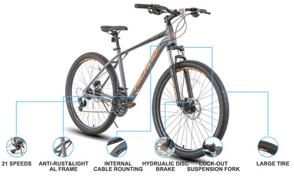 Hiland Aluminum Mountain Bike 21 Speeds, Hydraulic Disc-Brakes, Lock-Out Suspension Fork, 27.5 inch Wheel, Bike for Men Mens