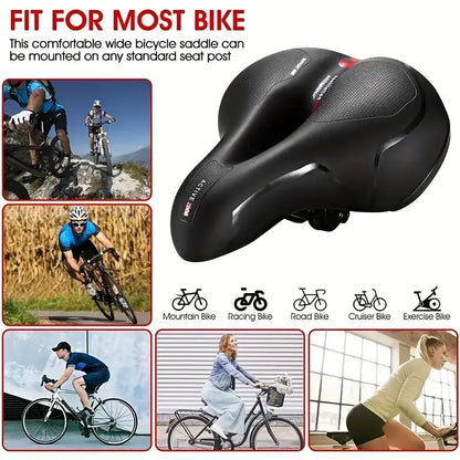 Comfortable Bicycle Seat Cushion - Wide, Double Shock Absorption
