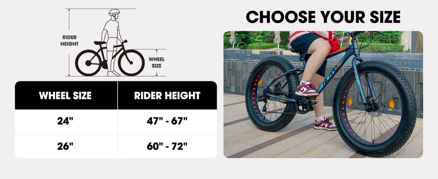 Hiland 20 Inch Kids' Bicycles Fat Tire Mountain Bike for  Age 5 + Years, Shimano 7-Speed, Dual-Disc Brake,Kids BeachBicycle