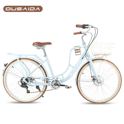 Cooya Retro City Bike 26 Inch Adult Male Female Commuter Disc Brake Variable Speed Lightweight Bike High Carbon Steel Frame 2024