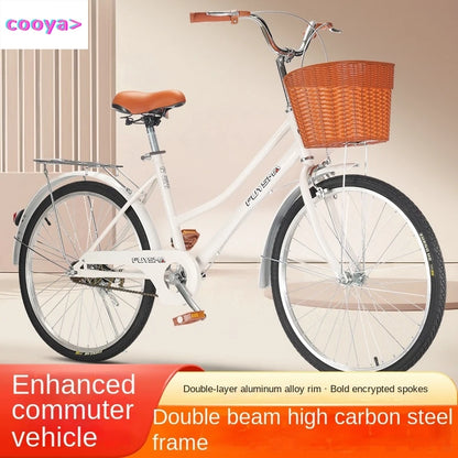Cooya Adult Bike Women's Commuter Bike 26inch Lightweight Retro College Student Campus Bike Commuting Bike Inflatable Black Tire
