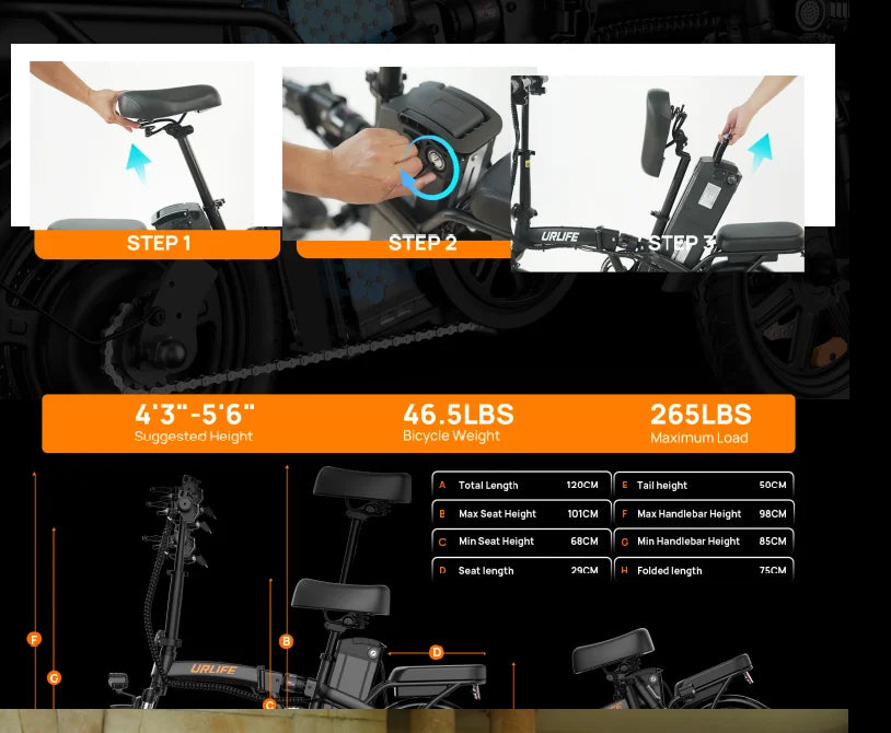 Folding E-bike 350W Brushless Motor 48V7.8AH Lithium Battery Electric Bicycle High Carbon Steel Frame 14 Inch Tire Electric Bike