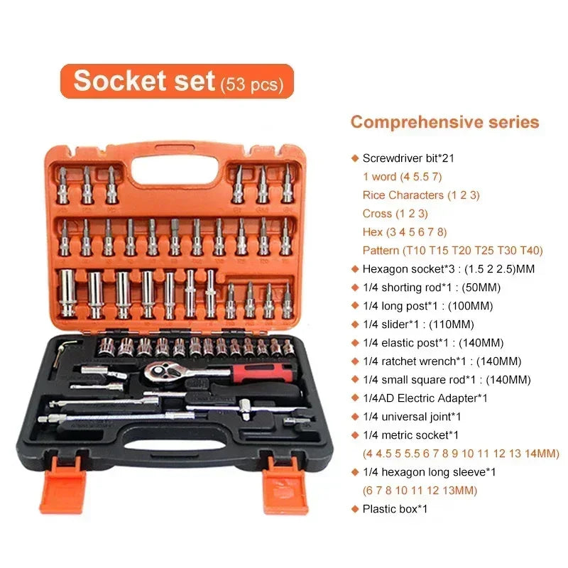 vxx For Good 53/46 Piece 1/4-Inch Mechanics Tool Kit With Quick-Release Ratchet Screwdriver Kit Extension  Manual Use On Automob