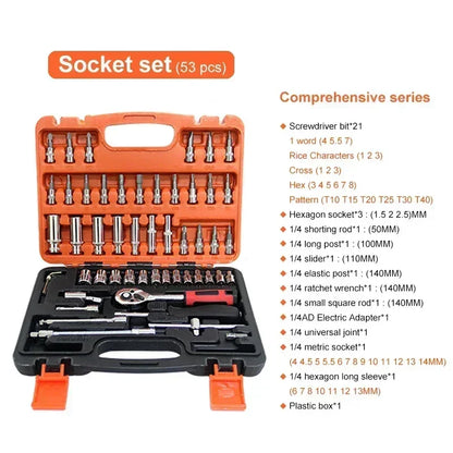 vxx For Good 53/46 Piece 1/4-Inch Mechanics Tool Kit With Quick-Release Ratchet Screwdriver Kit Extension  Manual Use On Automob