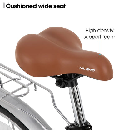 HILAND 26 inch Complete Beach Cruiser Bike for Adults, 7 Speed Step-Through Frame Womens Bicycle with Rear Rack, Retrospec Bike