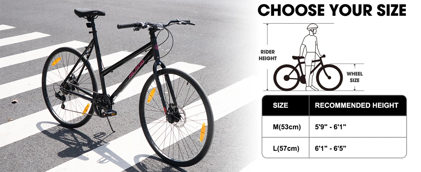 HILAND Cityrad 700C Herren Damen Student Aluminiumlegierung Pendler Stadtfahrrad, 7-Gang, mit Schutzblechen, Gepäckträger