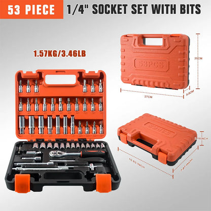 Motorsi 53PCs Car Repair Tool Kit Ratchet Torque Wrench Combo Auto Repairing Set With Bit Socket Set Metric Extension Bar