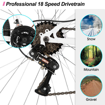 Hiland 26-inch Women's Mountain Bike, 18-Speed Shift, Mountain Bike with Front and Rear V-Brakes, Sturdy Mountain Bike for Women