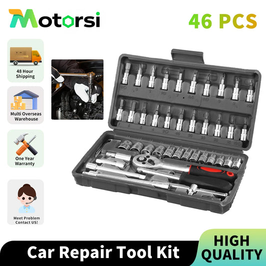 Motorsi 46Pcs Motorcycle Drive Ratchet Socket Wrench Spanner Screwdriver Set Bicycle Maintenance Tools For Bicycle & Auto Repair