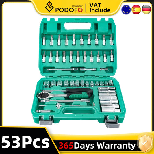 53Pcs Ratchet Wrench Toolbox 1/4 Inch Drive Socket Set Car Repair Hardware Tool Kit Screwdriver Combination Auto Repair Tool