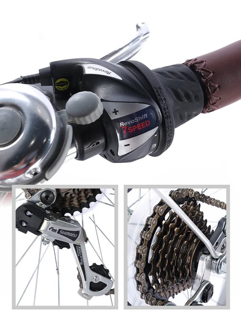 Bicycle with Variable Speed for Men and Women, Urban Commuting Bike, Cycling Bike, 7-Speed, Retro Style, 26 in