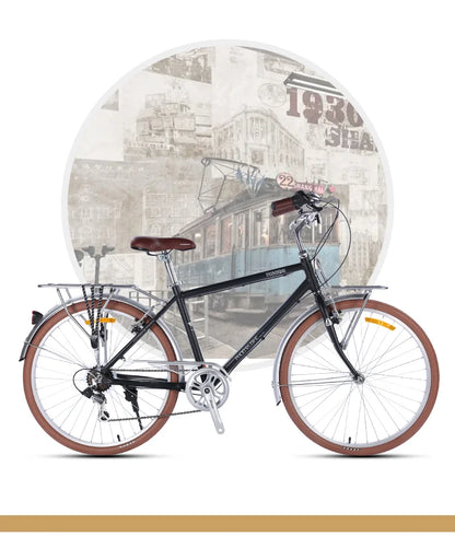 Bicycle with Variable Speed for Men and Women, Urban Commuting Bike, Cycling Bike, 7-Speed, Retro Style, 26 in