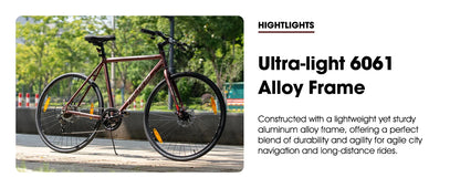 Hiland 700C Men's and Women's Road Bike, Lightweight Aluminum Frame, 7-Speed Dual Disc Brake Racing, 28-Inch Commuter Road Bike