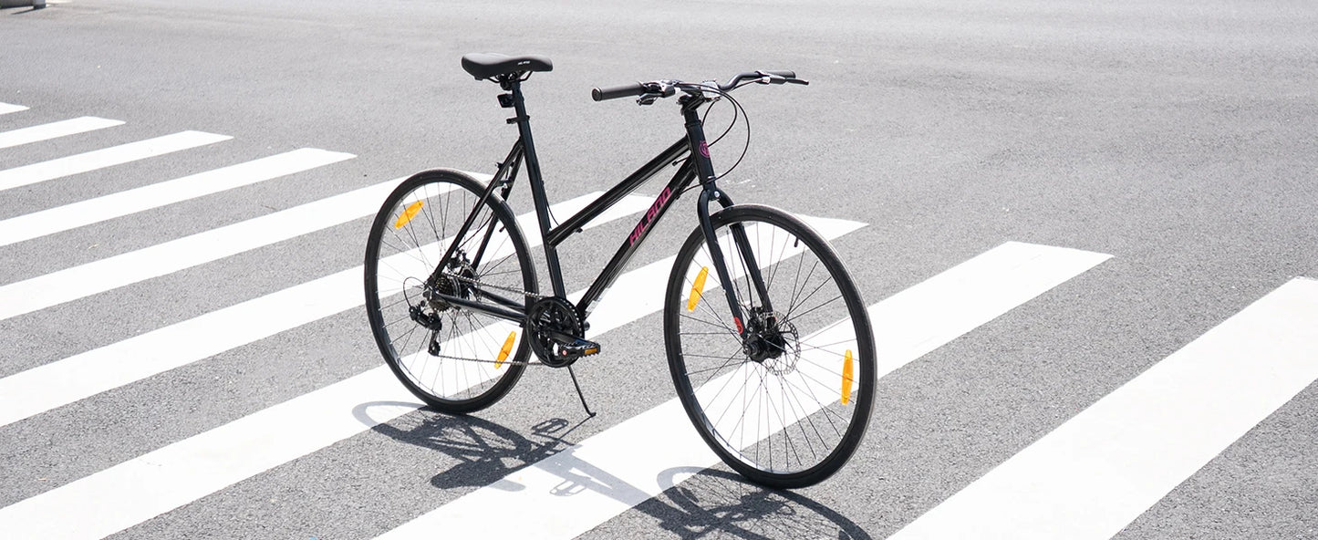 HILAND Cityrad 700C Herren Damen Student Aluminiumlegierung Pendler Stadtfahrrad, 7-Gang, mit Schutzblechen, Gepäckträger