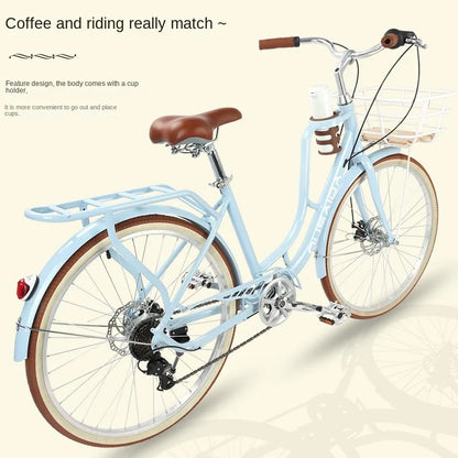 Cooya Retro City Bike 26 Inch Adult Male Female Commuter Disc Brake Variable Speed Lightweight Bike High Carbon Steel Frame 2024