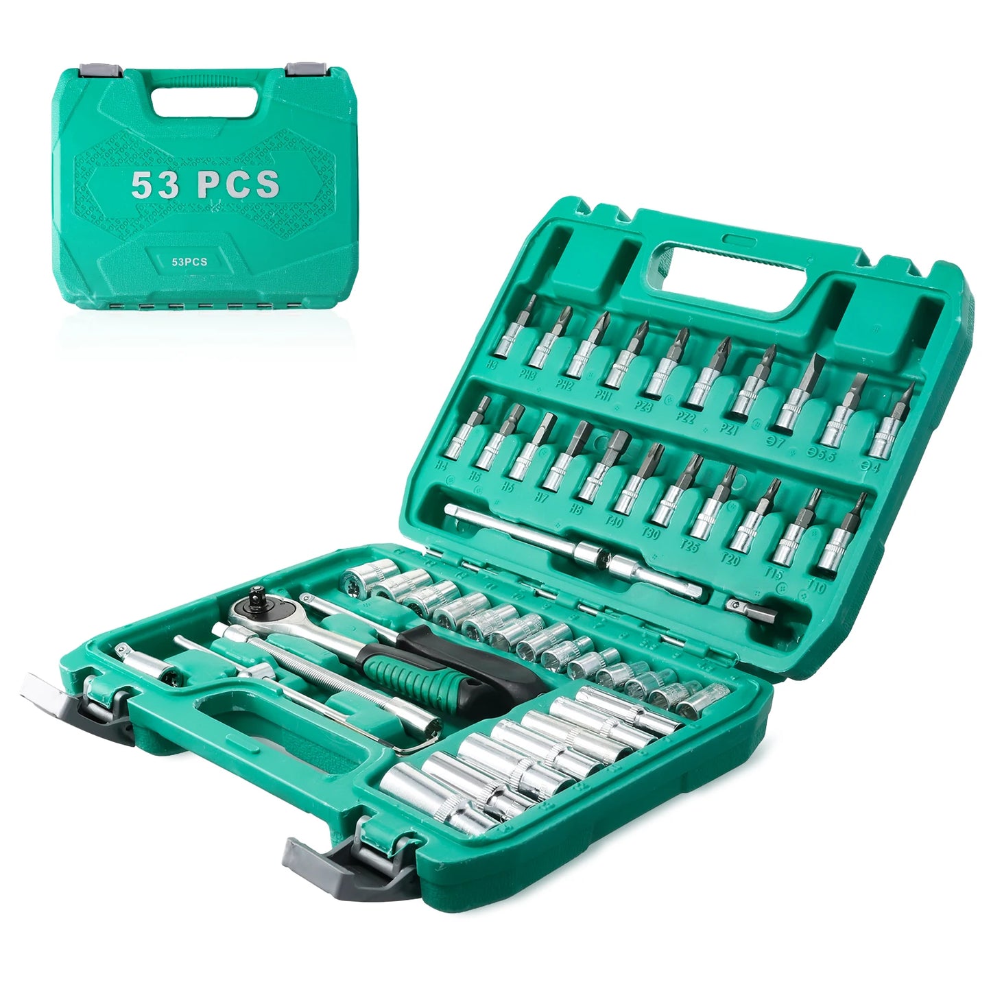 53Pcs Ratchet Wrench Toolbox 1/4 Inch Drive Socket Set Car Repair Hardware Tool Kit Screwdriver Combination Auto Repair Tool