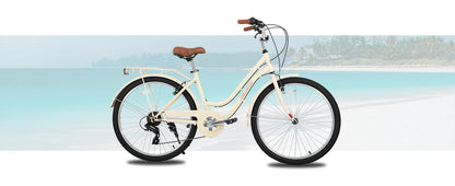 HILAND 26 inch Beach Cruiser Bike for Men and Women, 7 Speed Adult Bicycle with Rear Rack, Retrospec Commuter City Bicycle