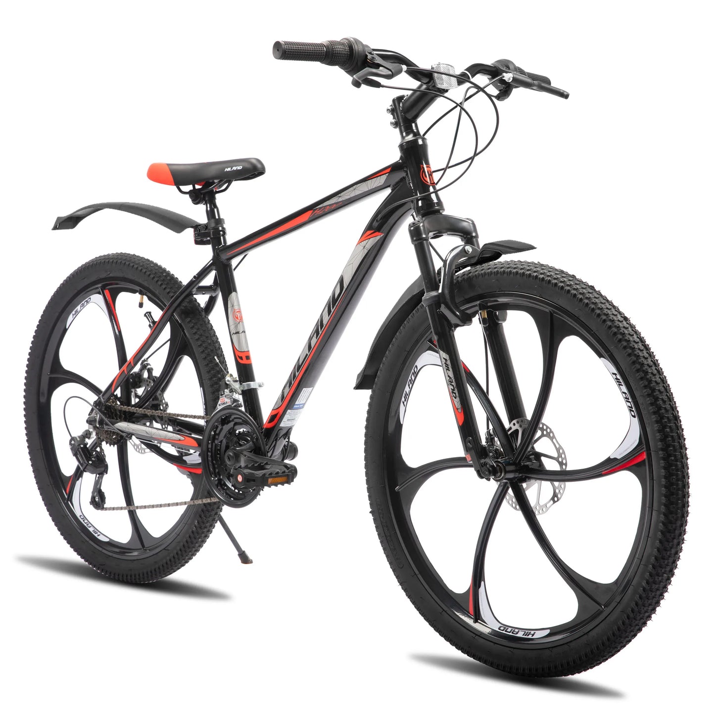 HILAND Mountain Bike 6 Multi-Spokes,18 Speeds Drivetrain, Aluminum Frame 26 Inch Wheels, Disc-Brake Bike for Men Women Men's MTB