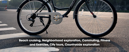 HILAND 26 inch Complete Beach Cruiser Bike for Adults, 7 Speed Step-Through Frame Womens Bicycle with Rear Rack, Retrospec Bike