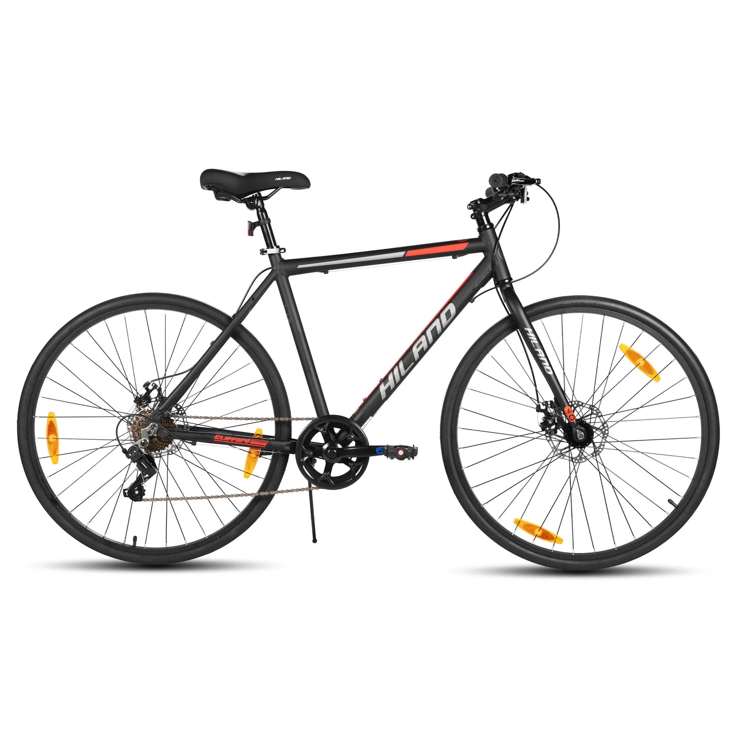 Hiland 700C Men's and Women's Road Bike, Lightweight Aluminum Frame, 7-Speed Dual Disc Brake Racing, 28-Inch Commuter Road Bike