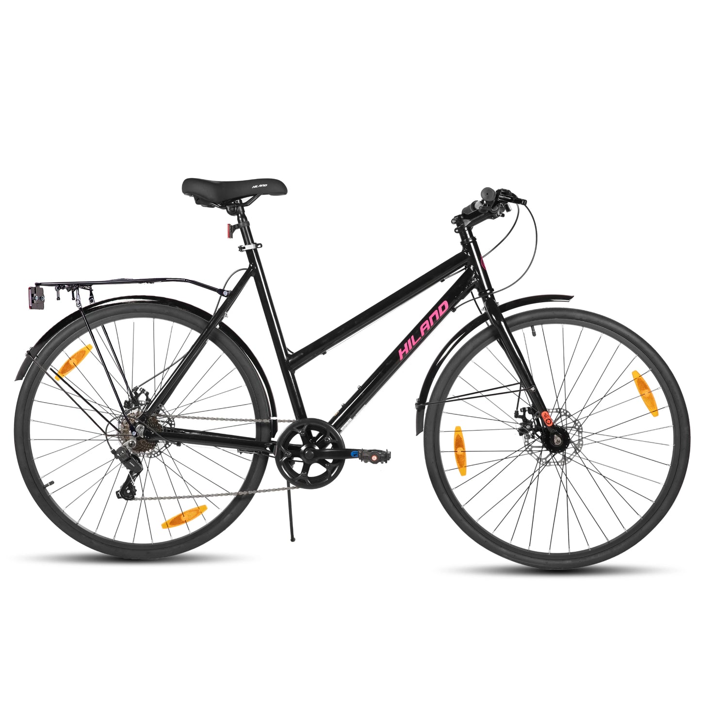 HILAND Cityrad 700C Herren Damen Student Aluminiumlegierung Pendler Stadtfahrrad, 7-Gang, mit Schutzblechen, Gepäckträger