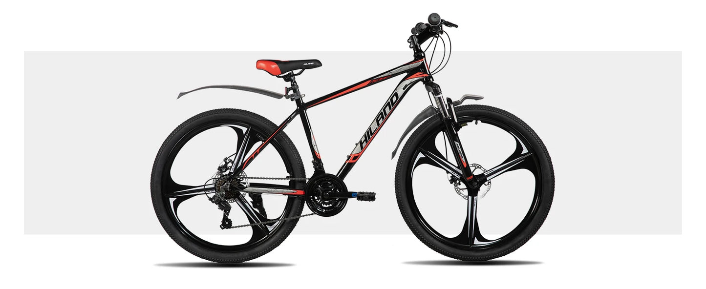 HILAND Mountain Bike, 3 Spokes, 18 Speeds Drivetrain, Aluminum Frame 26 Inch Wheels, Disc-Brake Bike for Men Women Men's MTB