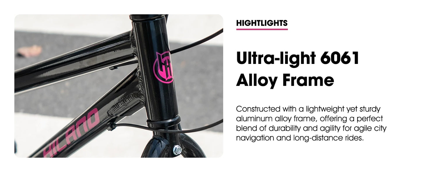 HILAND Cityrad 700C Herren Damen Student Aluminiumlegierung Pendler Stadtfahrrad, 7-Gang, mit Schutzblechen, Gepäckträger