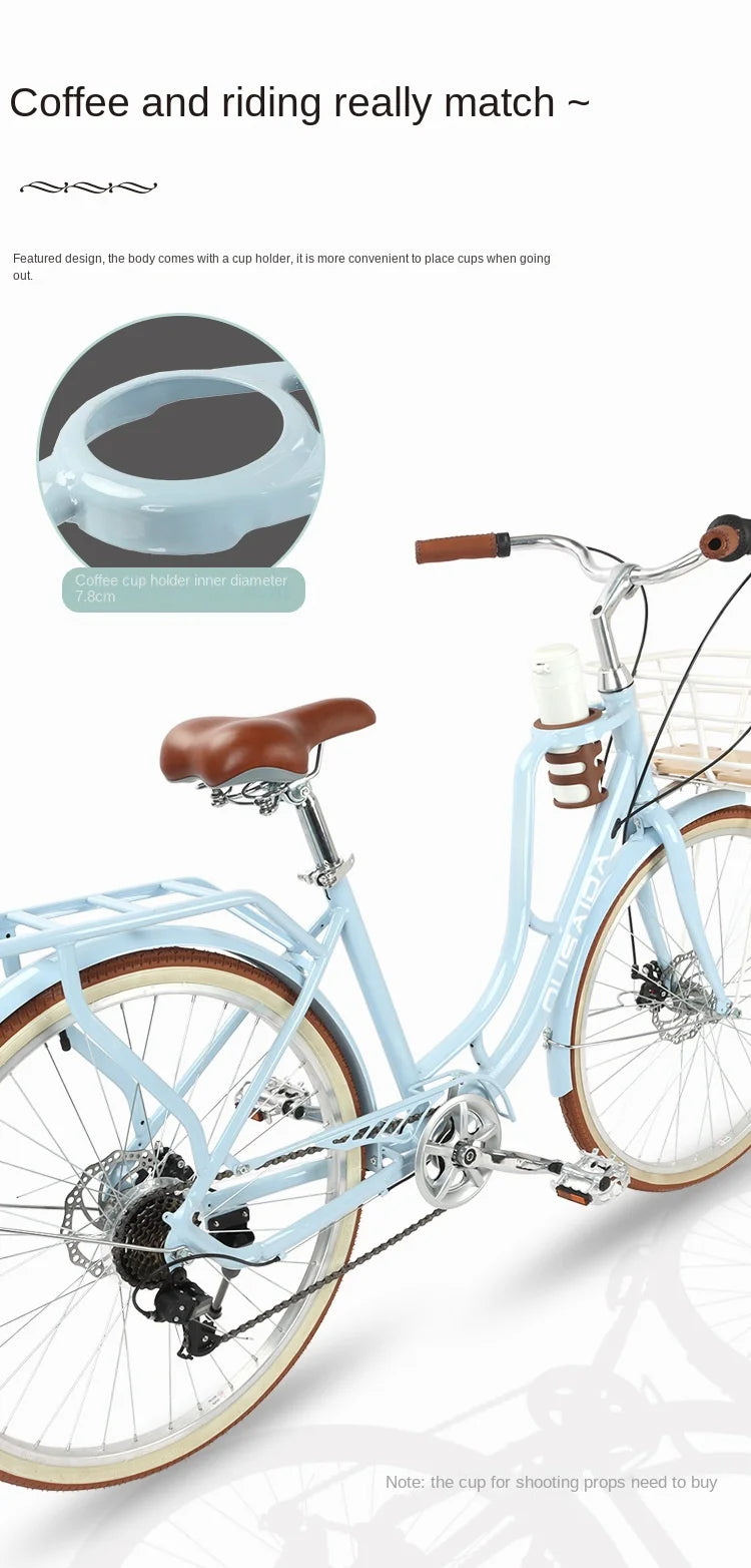 Cooya Retro City Bike 26 Inch Adult Male Female Commuter Disc Brake Variable Speed Lightweight Bike High Carbon Steel Frame 2024