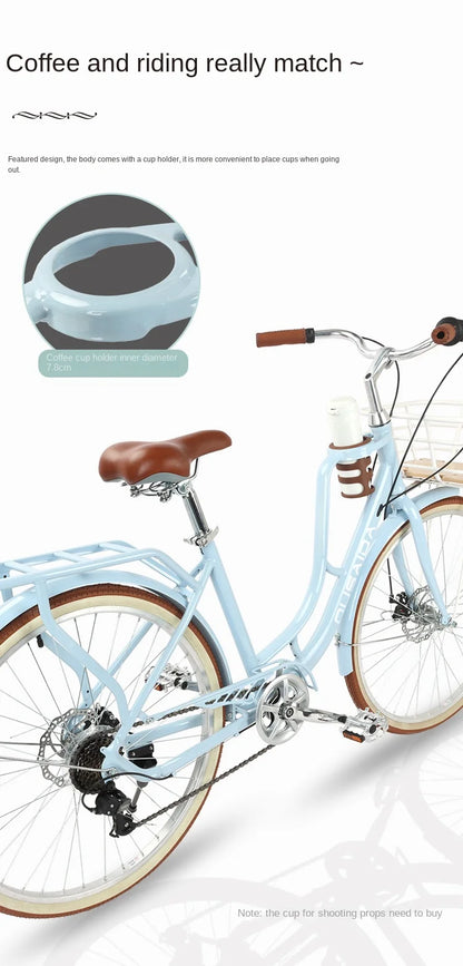 Cooya Retro City Bike 26 Inch Adult Male Female Commuter Disc Brake Variable Speed Lightweight Bike High Carbon Steel Frame 2024