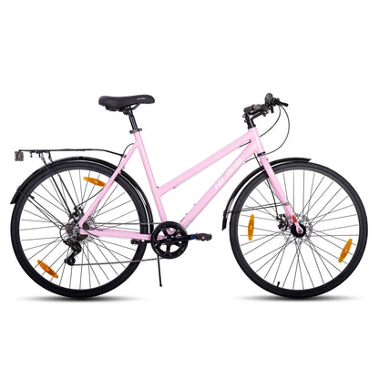 HILAND Cityrad 700C Herren Damen Student Aluminiumlegierung Pendler Stadtfahrrad, 7-Gang, mit Schutzblechen, Gepäckträger