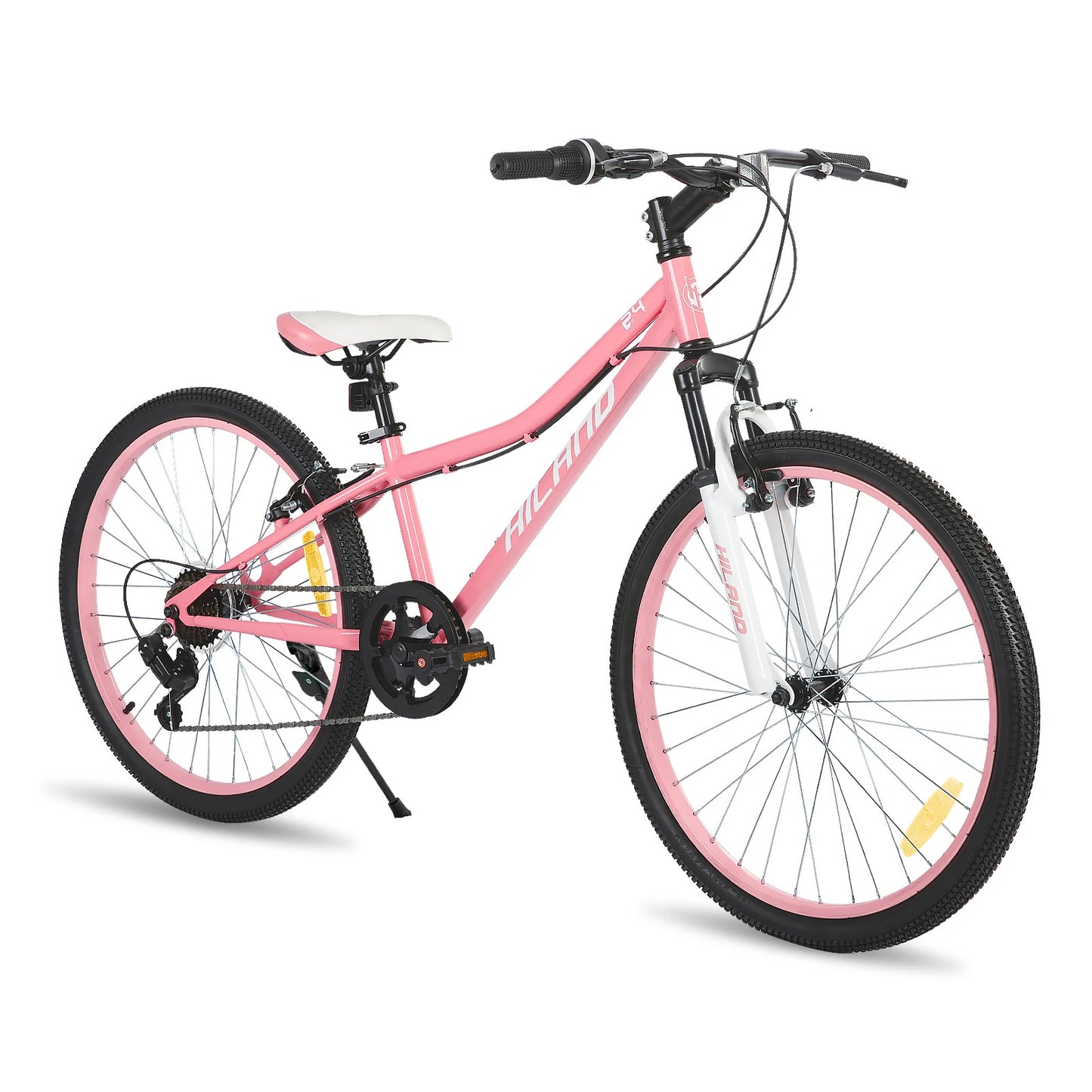 Hiland  24 Inch Mountain Bike for Kids Age 7,Front Suspension Fork Kids' Bicycles for Boys Girls Multiple Colors Baby Walker