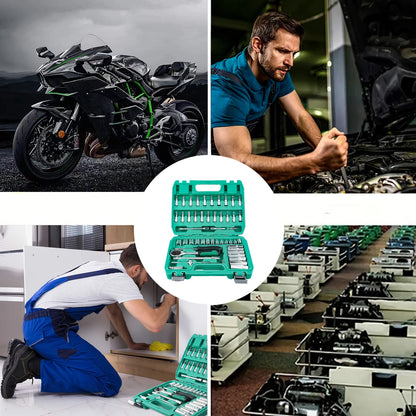 53Pcs Ratchet Wrench Toolbox 1/4 Inch Drive Socket Set Car Repair Hardware Tool Kit Screwdriver Combination Auto Repair Tool