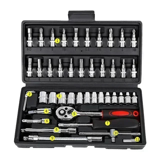 vxx For Good 53/46 Piece 1/4-Inch Mechanics Tool Kit With Quick-Release Ratchet Screwdriver Kit Extension  Manual Use On Automob