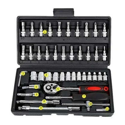 vxx For Good 53/46 Piece 1/4-Inch Mechanics Tool Kit With Quick-Release Ratchet Screwdriver Kit Extension  Manual Use On Automob