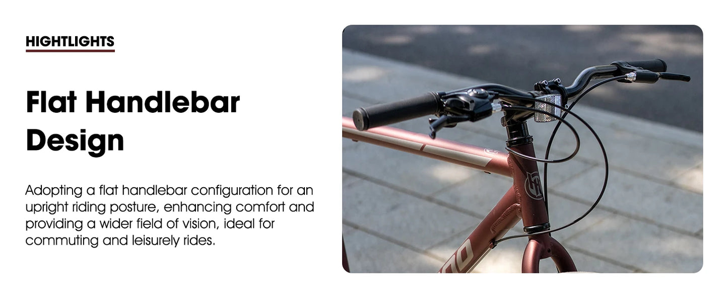 Hiland 700C Men's and Women's Road Bike, Lightweight Aluminum Frame, 7-Speed Dual Disc Brake Racing, 28-Inch Commuter Road Bike