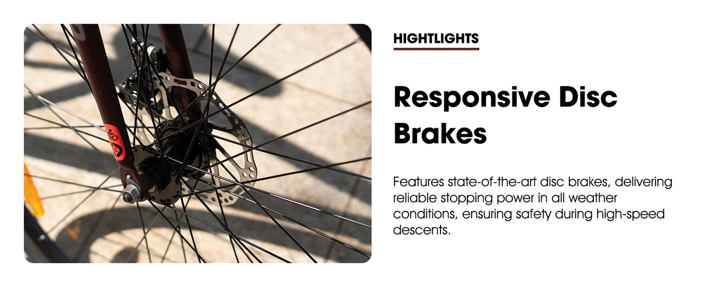 Hiland 700C Men's and Women's Road Bike, Lightweight Aluminum Frame, 7-Speed Dual Disc Brake Racing, 28-Inch Commuter Road Bike