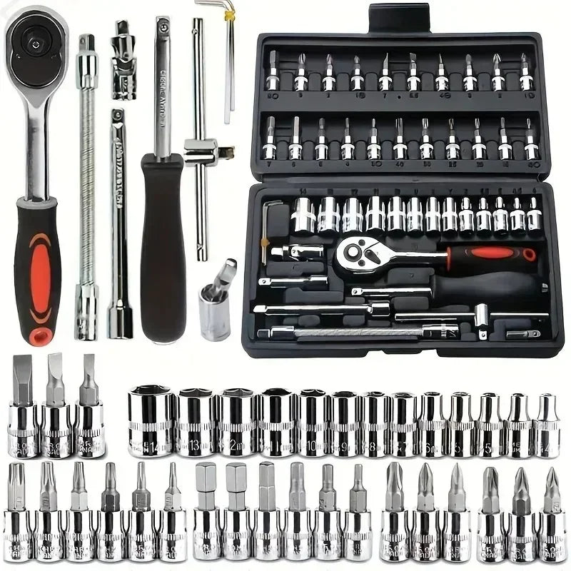 vxx For Good 53/46 Piece 1/4-Inch Mechanics Tool Kit With Quick-Release Ratchet Screwdriver Kit Extension  Manual Use On Automob