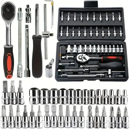 vxx For Good 53/46 Piece 1/4-Inch Mechanics Tool Kit With Quick-Release Ratchet Screwdriver Kit Extension  Manual Use On Automob