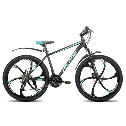 HILAND Mountain Bike 6 Multi-Spokes,18 Speeds Drivetrain, Aluminum Frame 26 Inch Wheels, Disc-Brake Bike for Men Women Men's MTB