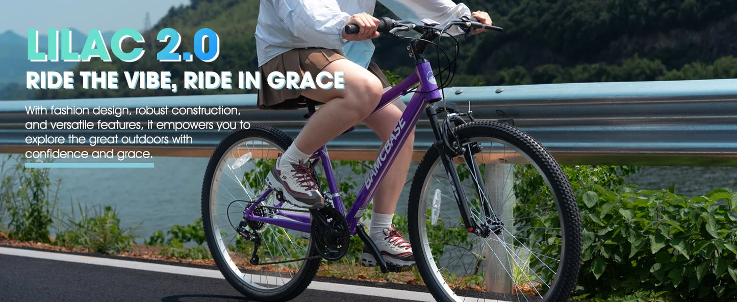 Hiland 26-inch Women's Mountain Bike, 18-Speed Shift, Mountain Bike with Front and Rear V-Brakes, Sturdy Mountain Bike for Women