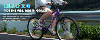 Hiland 26-inch Women's Mountain Bike, 18-Speed Shift, Mountain Bike with Front and Rear V-Brakes, Sturdy Mountain Bike for Women