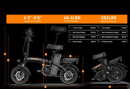 Folding E-bike 350W Brushless Motor 48V7.8AH Lithium Battery Electric Bicycle High Carbon Steel Frame 14 Inch Tire Electric Bike