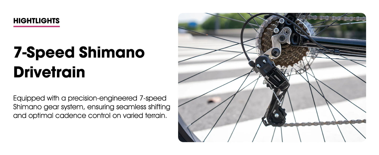 HILAND Cityrad 700C Herren Damen Student Aluminiumlegierung Pendler Stadtfahrrad, 7-Gang, mit Schutzblechen, Gepäckträger