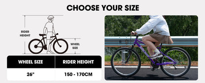 Hiland 26-inch Women's Mountain Bike, 18-Speed Shift, Mountain Bike with Front and Rear V-Brakes, Sturdy Mountain Bike for Women