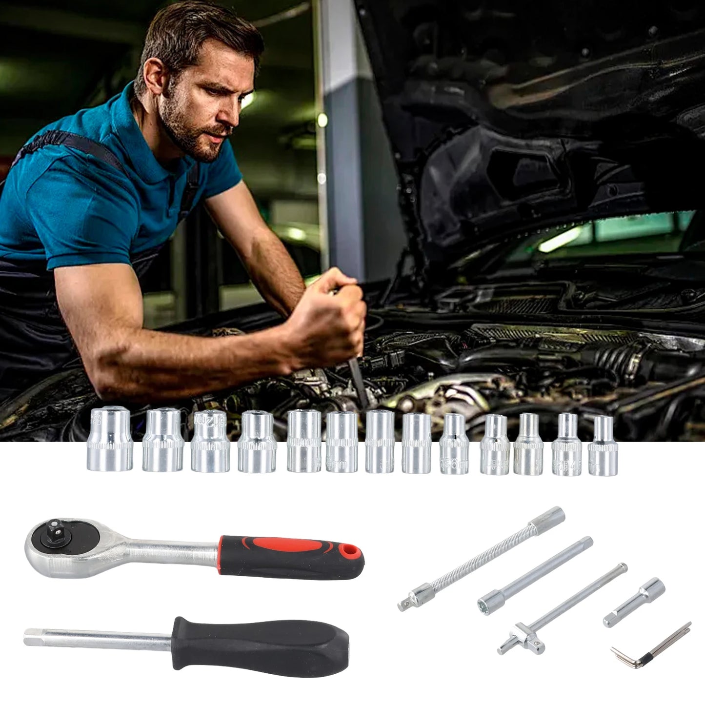 Motorsi 46Pcs Motorcycle Drive Ratchet Socket Wrench Spanner Screwdriver Set Bicycle Maintenance Tools For Bicycle & Auto Repair